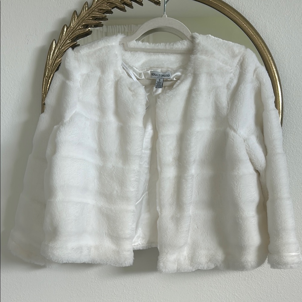 Nina Leonard Ivory Faux Fur Jacket